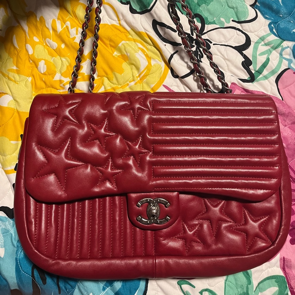 Final price!!!!Chanel Paris-Dallas Red Leather Flag Flap Bag Jumbo, Red